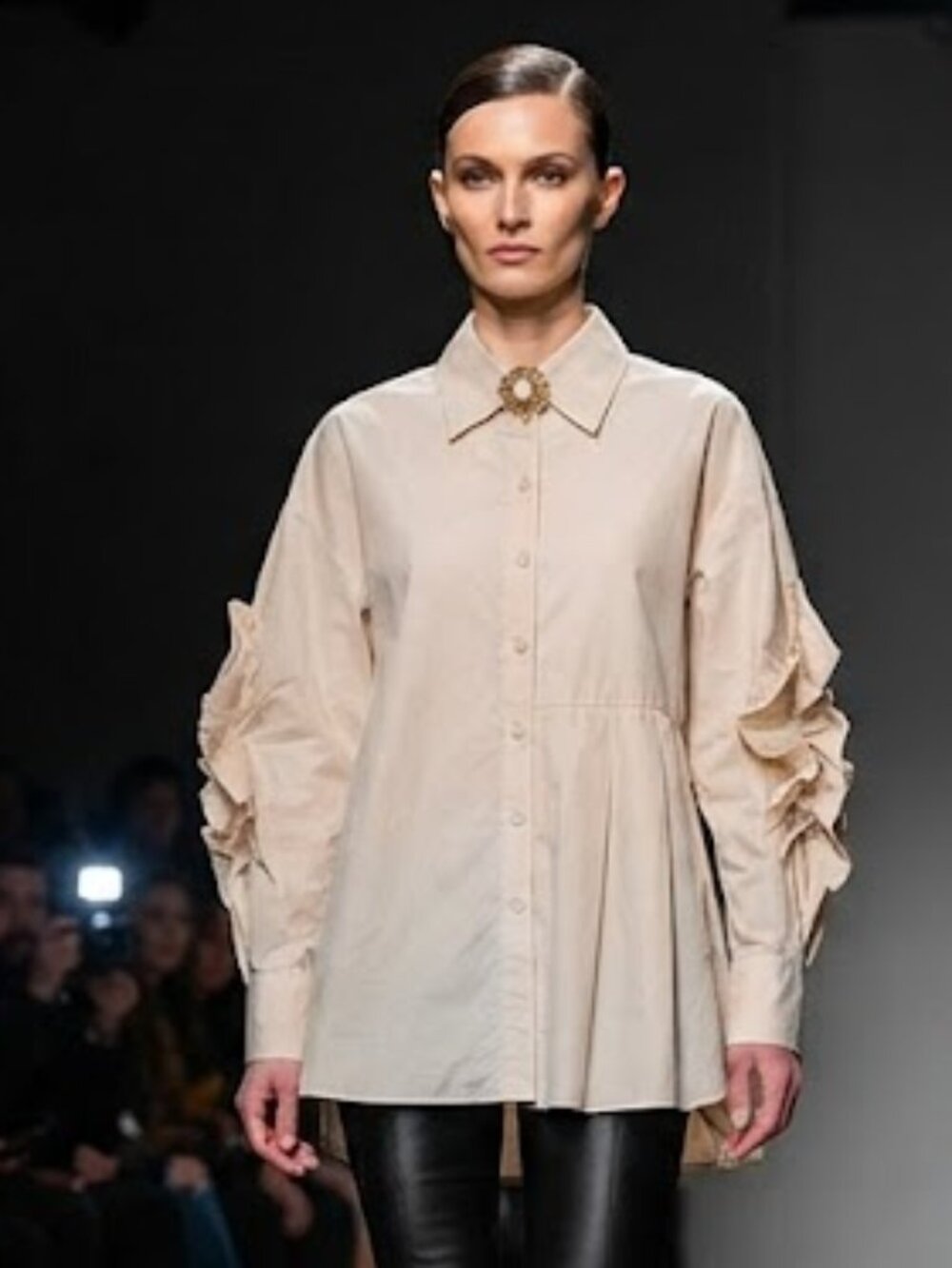 Broadcast Ruffle Sleeve Button-Up Tunic Shirt